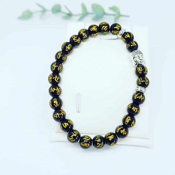 Black Obsidian Buddha Mantra Bracelet - Picture 3 of 3